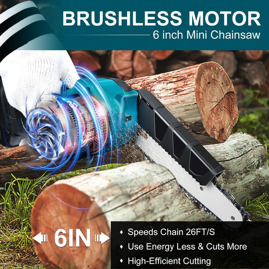 🔥50% OFF NOW ! ⚡6-Inch Cordless Mini Chainsaw – Brushless Motor, High-Speed Cutting, Portable Rechargeable Handheld Pruning Saw