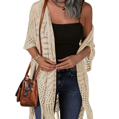 👙50% OFF NOW ! ✨Women's Open‑Front Knit Cover‑Up – Tassel Beach Swimwear Kimono