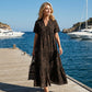 👗LIMITED TIME 50% OFF! 🐆Women V-Neck Short Sleeve Leopard Print Tiered Maxi Dress, Casual Loose Flowy Long Dress for Vacation Daily Wear
