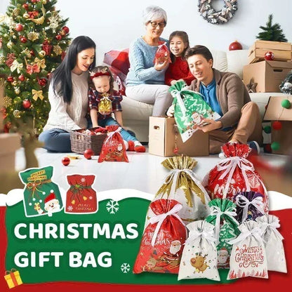 🎁50% OFF NOW! Premium Christmas Drawstring Gift Bag – Reusable Xmas Goodie Pouches, Santa Pattern Candy Treat Bags for Holiday Party Favors, Christmas Gift Wrapping