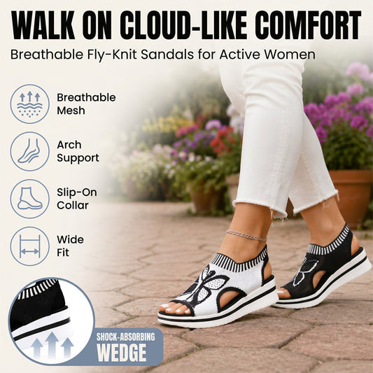 👡Limited Time Offer £14.98!🌴Women Fly-Knit Peep-Toe Platform Wedge Sandals, Breathable Arch Support Cushioned Slip-On Summer Beach Holiday Shoes