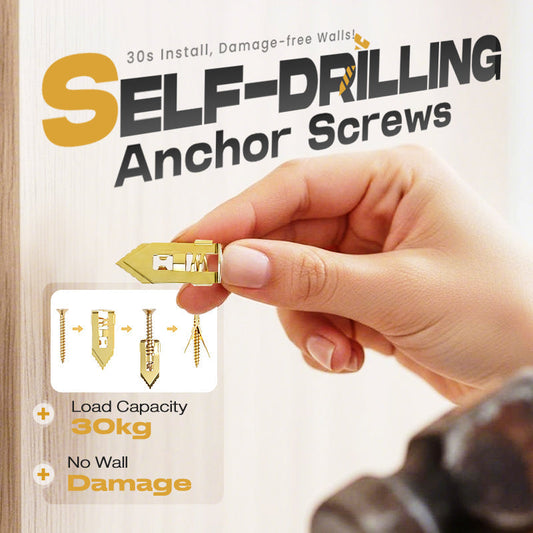 🔩50% OFF NOW! Self-Drilling Drywall Anchor Screws – 30kg Load Capacity No Wall Damage Anchor Kit, Tool-Free 30s Quick Install Wall Anchors for Home Hanging & Furniture Mounting