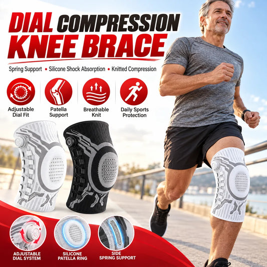 🦵50% OFF NOW! Dial Compression Knee Brace – Dial Adjustable Sports Knee Sleeve with Alloy Spring Support & Silicone Patella Pad, Breathable Knit Knee Protector for Running, Gym & Joint Pain Relief