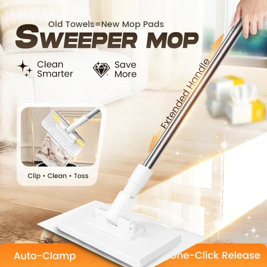 🧹50% OFF NOW! Extendable Telescopic Flat Clip Mop – Auto-Clamp Lightweight Floor Mop with 360° Swivel Head, Reusable & Disposable Cloth Compatible Cleaning Mop for Home Hardwood Tile Floors