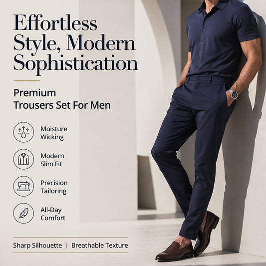 👔50% OFF NOW! 2026 New Arrival Men's Lightweight 2-Piece Casual Suit – Short Sleeve Button Down Shirt & Modern Slim Fit Dress Pants Set, Moisture Wicking Breathable Fabric All-Day Comfort Outfit for Business Daily Vacation