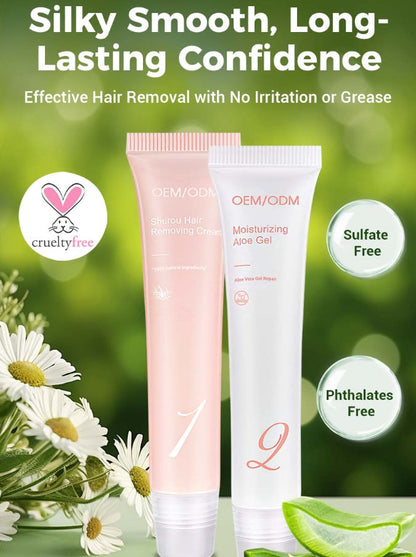 💛50% OFF NOW! 2‑Step Painless Hair Removal Cream Kit for Women‑Gentle Depilatory Cream with Aloe Repair Gel, At‑Home Body Hair Remover for Arms, Legs & Underarms
