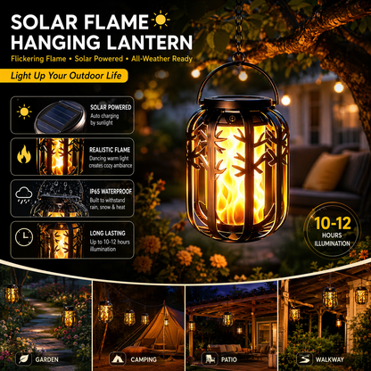 🏮50% OFF NOW! Solar Flickering Flame Lantern – IP65 Waterproof Auto On/Off, Realistic Warm Glow, Hanging Outdoor Solar Light for Patio Garden Pathway Decor