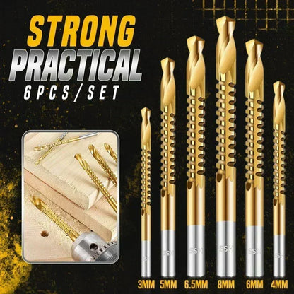 ⚙️50% OFF NOW! 6‑Pcs Titanium‑Coated Twist Drill Bit Set‑ High‑Speed Steel Multi‑Purpose Sawtooth Drill Bits, Cutting & Drilling Combo Tool for Wood, Plastic & Soft Metal DIY Projects