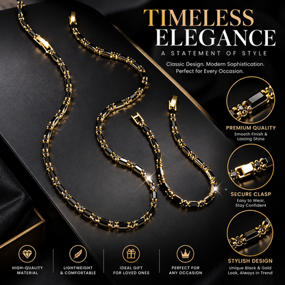 ✨50% OFF NOW! Sparkling Jewelry Set for Men – Gold Tone Black Crystal Necklace & Bracelet Set, Elegant Hip Hop Mens Jewelry for Party, Wedding & Daily Wear