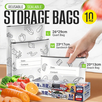 🥦50% OFF NOW! Reusable Sealable Food Storage Bags – Leakproof Aluminum Foil Freezer Bags, 3 Sizes, Write-on Label Area for Meat, Fruit, Snack & Refrigerator Organization