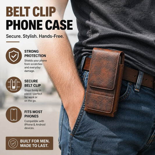 📱50% OFF LIMITED TIME! Leather Belt Clip Phone Holster, Multi-Pocket Waist Cell Phone Pouch with Card Slots, Durable Vintage Leather Phone Waist Bag Fits iPhone & Android Smartphones