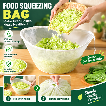 🥬50% OFF NOW! No-Mess Fine Mesh Nylon Strain Bag – Reusable Food Filter Bag for Squeezing Vegetable Water, Straining Juice, Nut Milk & Dumpling Filling, Drawstring Food Strainer Bag for Kitchen