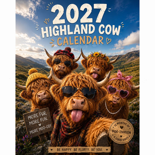 📅50% OFF NOW! 2027 Funny Highland Cow Wall Calendar – 12 Exclusive Seasonal Designs A4 Spiral Bound Monthly Calendar, Humorous Cute Cow Wall Decor for Home Office & Gift