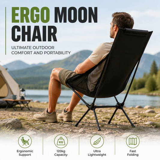 🪑50% OFF NOW! Ergo Moon Foldable Camping Chair – Ergonomic High Back Outdoor Chair, 120kg Load Capacity, Ultra Lightweight Fast Folding Portable Chair for Camping, Picnic & Beach