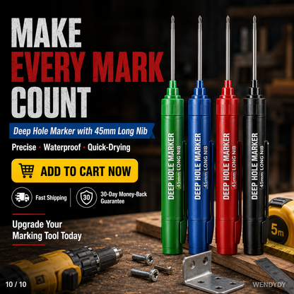 🛠️50% OFF NOW! 45mm Long Nib Deep Hole Marker – Extra Long Construction Marking Pen, Precision Marker for Wood, Metal, Glass & Plastic FB Short Video Ad Copy