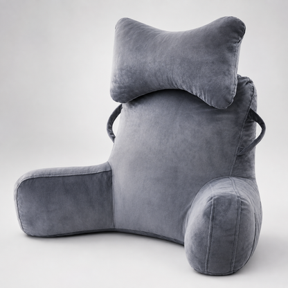 🛋️50% OFF NOW! Multifunctional Reading Bed Backrest Pillow‑Soft Velvet Lumbar Support Cushion with Armrests & Side Pocket, Perfect for Reading, Gaming, Working & Watching TV in Bed