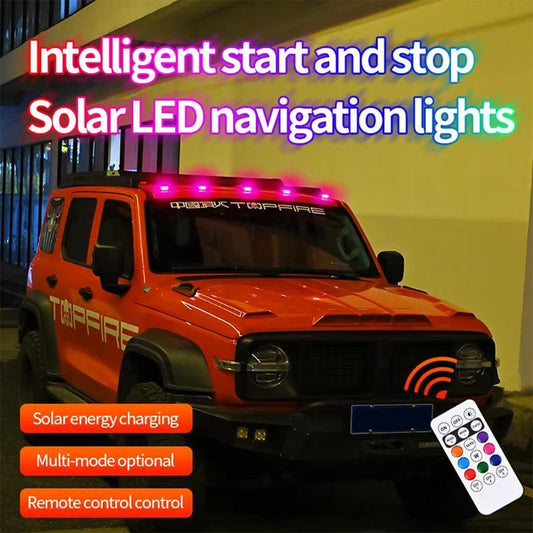 RGB strobe light for car roof with solar power, signal lamp for cabin with remote control, wireless LED warning lights for truck without drilling, for camping, improved night visibility and lighting