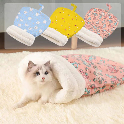 🐱50% OFF NOW! Warm Plush Thick Cat Sleeping Bag – Soft Burrow Cat Bed, Self-Warming Enclosed Cave Bed for Kittens & Small Pets, Cozy Hideaway Nest