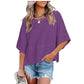 👚50% OFF HOT SALE 54000+ Sold! Women Solid Color Spliced Loose Crop T-Shirt, Flare 3/5 Bell Sleeve Breathable Casual Summer Tee Top