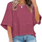 👚50% OFF HOT SALE 54000+ Sold! Women Solid Color Spliced Loose Crop T-Shirt, Flare 3/5 Bell Sleeve Breathable Casual Summer Tee Top