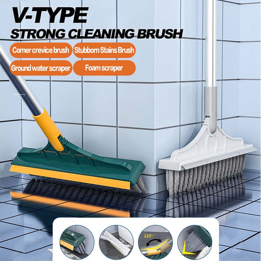 🔥LAST DAY SALE ONLY ￡11.99!!🧹180° Rotating V-Type Floor Brush, Extendable Gap Cleaning Brush with Water Scraper for Bathroom Tile & Corners