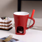 🍫50% OFF NOW! Ceramic Chocolate & Cheese Fondue Melter Mug – Tealight Heating Fondue Pot Cup with Fork, Mini Melting Mug for Dessert, Party & Romantic Night