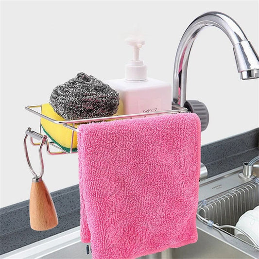 🧼50% OFF NOW! Stainless Steel Kitchen Sink Storage Rack – Adjustable Over Faucet Organizer for Sponge, Brush & Dish Towel
