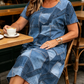 👗 LIMITED-TIME 50% OFF! ✨Women Short Sleeve Round Neck Denim Patchwork Print Casual Mini Dress, Loose Relaxed Fit Breathable Daily Dress 💕