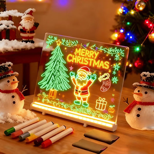 ✨🖍️50% OFF NOW! LED Acrylic Drawing Board – Glow Light Up Transparent Writing Board with Markers & Stand, Reusable Glowing Art Board for Kids