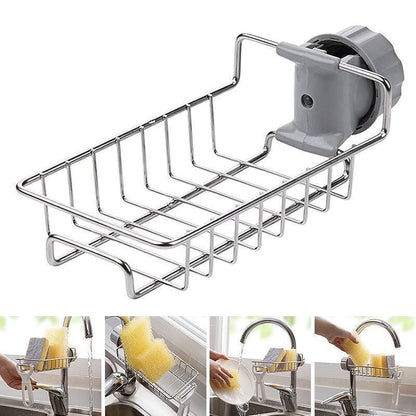 🧼50% OFF NOW! Stainless Steel Kitchen Sink Storage Rack – Adjustable Over Faucet Organizer for Sponge, Brush & Dish Towel
