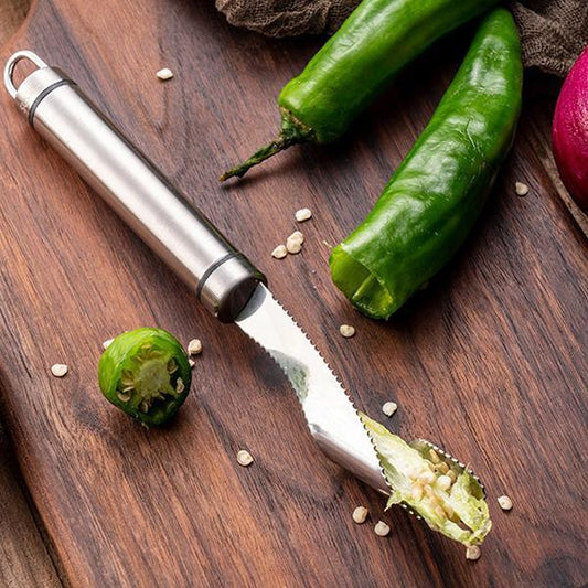 🌶️50% OFF NOW! Stainless Steel Chili Corer – Pepper Seed Remover Tool, Serrated Edge Chili Deseeder for Jalapeño, Bell Pepper & Home Kitchen Prep