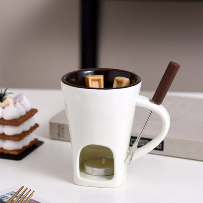 🍫50% OFF NOW! Ceramic Chocolate & Cheese Fondue Melter Mug – Tealight Heating Fondue Pot Cup with Fork, Mini Melting Mug for Dessert, Party & Romantic Night