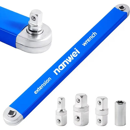 🔧50% OFF NOW! Offset Extension Wrench for Tight Spaces, Universal Extension Wrench Set with Socket Adapters, Heavy‑Duty Ratchet Extension Bar for Narrow Hard‑to‑Reach Repair Work