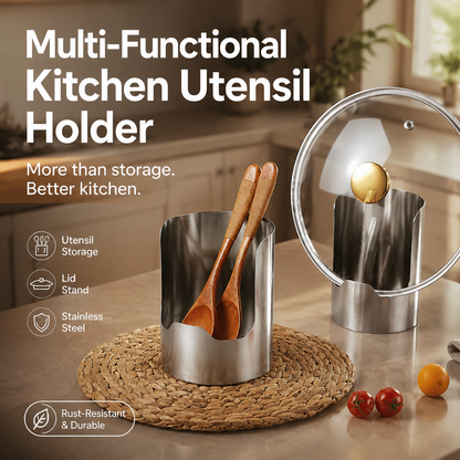 🍳50% OFF NOW ! ✨Multi‑Functional Kitchen Utensil Holder, Stainless Steel Organizer, for Spoons, Pot Lids & Cooking Gadgets, Countertop Kitchen Storage
