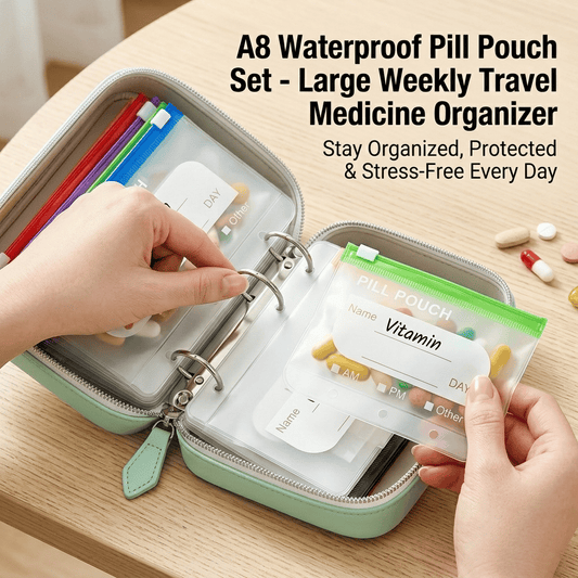 💊Limited Time Offer £9.99!! A8 Waterproof 14 Color-Coded Pill Pouches Organizer – Portable Binder-Style Weekly Travel Medicine Storage Case for Pills, Vitamins & Supplements