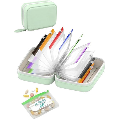 💊Limited Time Offer £9.99!! A8 Waterproof 14 Color-Coded Pill Pouches Organizer – Portable Binder-Style Weekly Travel Medicine Storage Case for Pills, Vitamins & Supplements