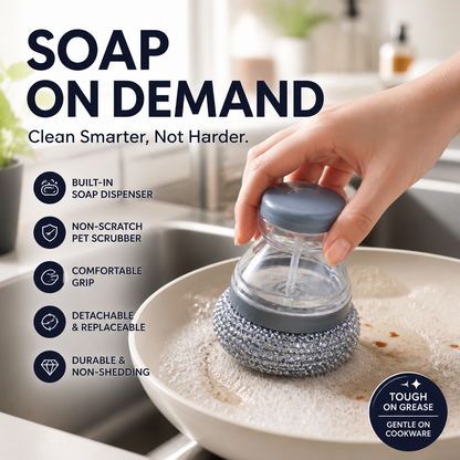 🧼50% OFF NOW! Soap‑Dispensing Pot Scrubber Brush‑ Non‑Scratch Ergonomic Dish Scrubber with Built‑in Soap Dispenser, Detachable Replaceable Cleaning Head for Pots, Pans & Cookware