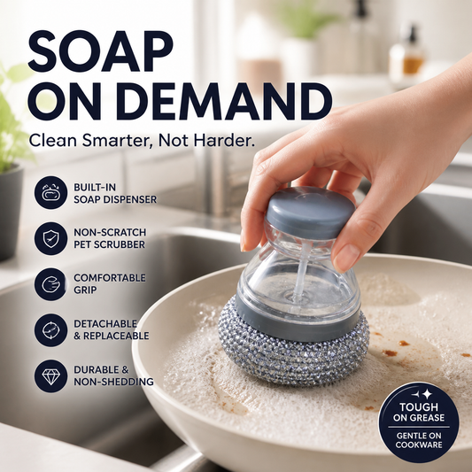🧼50% OFF NOW! Soap‑Dispensing Pot Scrubber Brush‑ Non‑Scratch Ergonomic Dish Scrubber with Built‑in Soap Dispenser, Detachable Replaceable Cleaning Head for Pots, Pans & Cookware