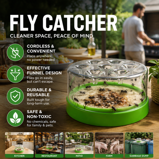 🦟 LAST DAY SPECIAL PRICE! Reusable Funnel Fly Catcher Trap, Cordless Non-Toxic Chemical-Free Fly Trap Safe for Kitchen, Patio, Farm, Kids & Pets