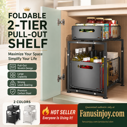 📦50% OFF NOW! 2-Tier Pull-Out Shelf – Expandable Under Sink Organizer, Double Layer Sliding Storage Rack for Kitchen Cabinet Bathroom Pantry