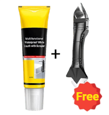 🛠️Buy 2 Get 1 Free! Multifunctional Waterproof White Caulk with Scraper‑Mold Resistant Sealant for Bathroom Sink Bathtub Tile Gap Repair