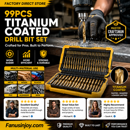 🔧50% OFF NOW ! ⚙️99Pcs Titanium Coated Drill Bit Set, High Hardness Multi-Size Drilling Bits for Wood Metal Plastic Electronics