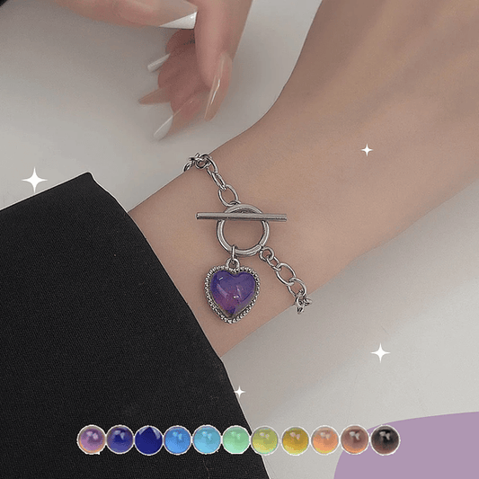 💜50% OFF NOW! Color Changing Mood Bracelet‑Heart Shaped Temperature Sensing Bracelet, Toggle Clasp Chain Bangle, Trendy Y2K Jewelry Gift for Women & Teens