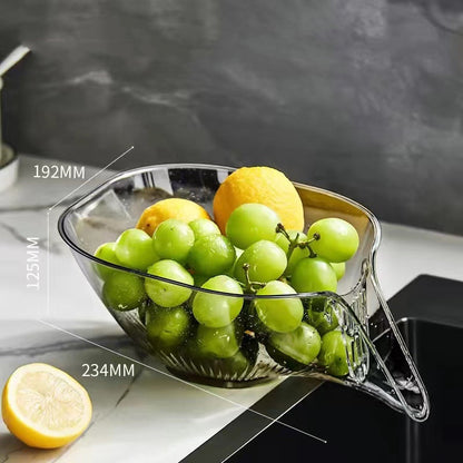 🍅50% OFF NOW! Multi-functional Drain Basket‑Transparent Handle Colander, Quick Draining Fruit Vegetable Washing Bowl for Kitchen