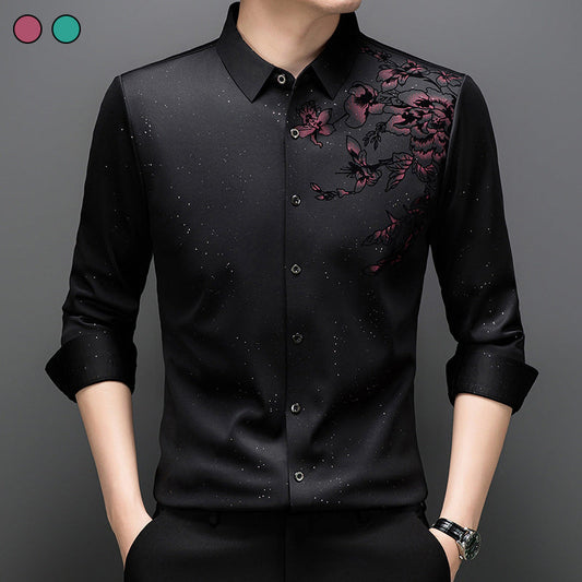 Men's Stylish Long Sleeve Plush-Lined Printed Shirt