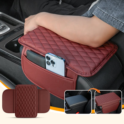 🚗50% OFF NOW! Universal Faux Leather Car Armrest Box Booster Cushion – Quilted Armrest Pad with Storage Pocket, Comfort Heightening Armrest Cover for Most Vehicles