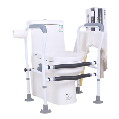 🚽50% OFF NOW! Toilet Safety Rails for Seniors‑ Height Adjustable Bathroom Toilet Assist Frame, Anti‑Slip Support Grab Bar with Paper Holder, Stability Handrail for Elderly, Disabled & Pregnant People