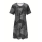 👗 LIMITED-TIME 50% OFF! ✨Women Short Sleeve Round Neck Denim Patchwork Print Casual Mini Dress, Loose Relaxed Fit Breathable Daily Dress 💕