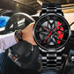 Men's Waterproof Stainless Steel Watch with Car Wheel Rim Hub Design