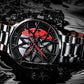Men's Waterproof Stainless Steel Watch with Car Wheel Rim Hub Design